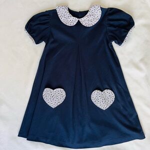 Remember Nguyen girls Navy Dress with Heart Pockets button down back 6
